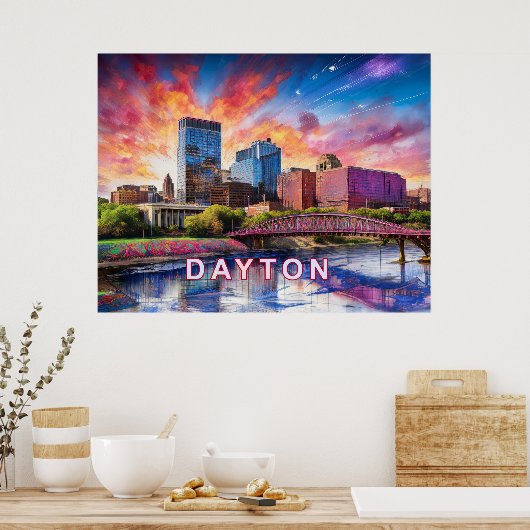 Kleurrijke Abstracte skyline van Dayton, Ohio Poster (Keuken)