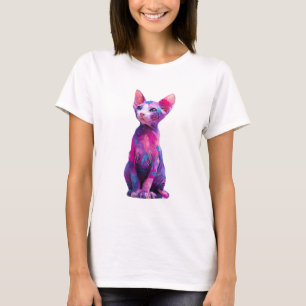 Kleurrijke Abstracte Sphynx Kat Schildering Vrouwe T-shirt
