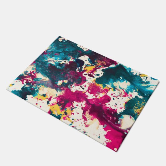 Kleurrijke Abstracte Splatter Verf Blauwgroen en M Deurmat (Schuin)