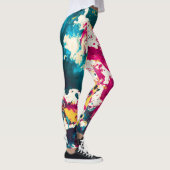 Kleurrijke Abstracte Splatter Verf Blauwgroen en M Leggings (Rechts)