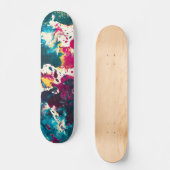 Kleurrijke Abstracte Splatter Verf Blauwgroen en M Persoonlijk Skateboard (Voorkant)