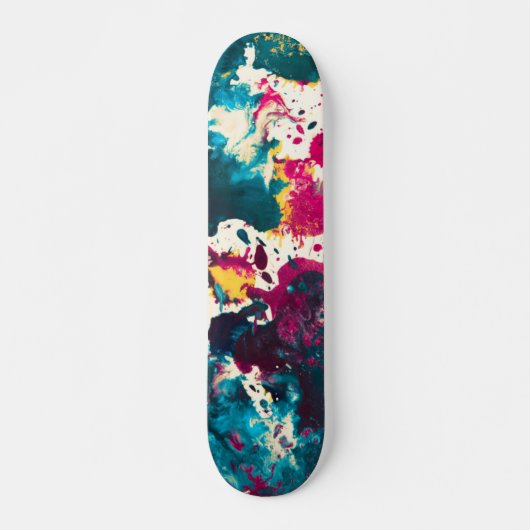 Kleurrijke Abstracte Splatter Verf Blauwgroen en M Persoonlijk Skateboard (Voorkant)