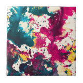 Kleurrijke Abstracte Splatter Verf Blauwgroen en M Tegeltje (Voorkant)