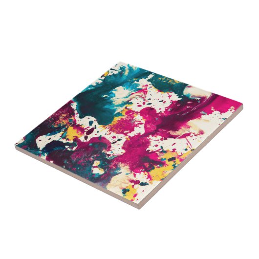 Kleurrijke Abstracte Splatter Verf Blauwgroen en M Tegeltje (Zijkant)