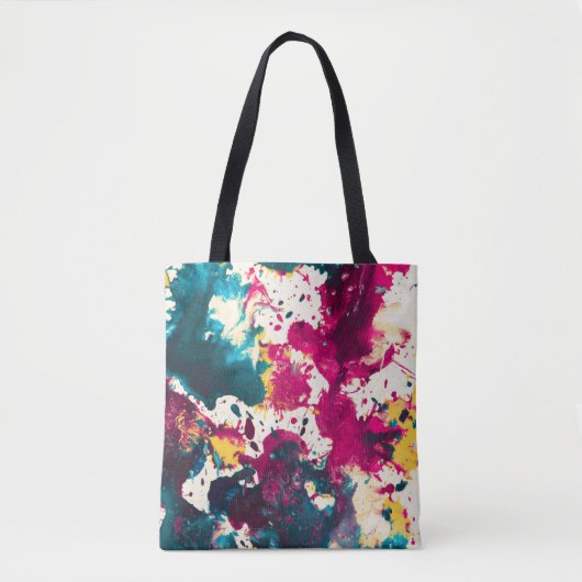Kleurrijke Abstracte Splatter Verf Blauwgroen en M Tote Bag (Voorkant)