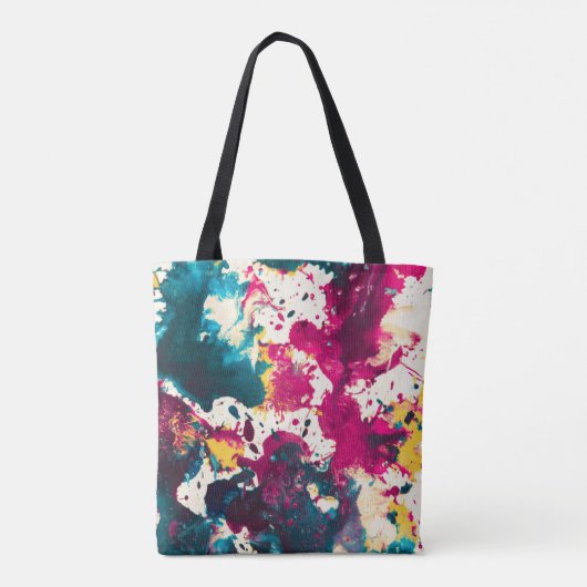 Kleurrijke Abstracte Splatter Verf Blauwgroen en M Tote Bag (Achterkant)