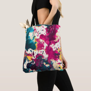 Kleurrijke Abstracte Splatter Verf Blauwgroen en M Tote Bag