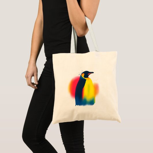 Kleurrijke Abstracte Spray Paint Penguin Silhouett Tote Bag (Voorkant (product))