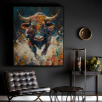 Kleurrijke Abstracte Stier Canvas Wand Kunst voor