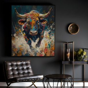 Kleurrijke Abstracte Stier Canvas Wand Kunst voor  Poster