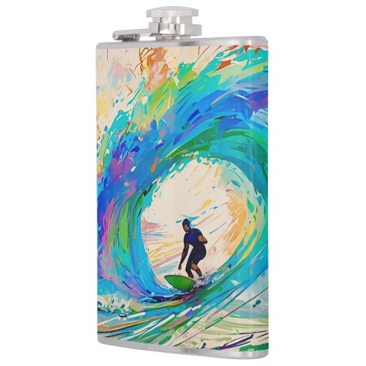 Kleurrijke Abstracte Surfer in de Barrel Wave Heupfles (Links)