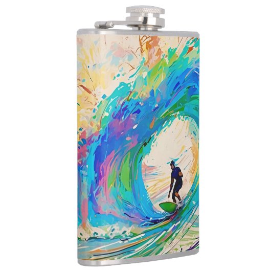 Kleurrijke Abstracte Surfer in de Barrel Wave Heupfles (Rechts)