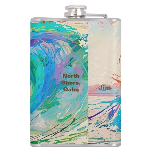 Kleurrijke Abstracte Surfer in de Barrel Wave Heupfles (Achterkant)