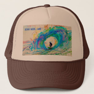 Kleurrijke Abstracte Surfer in de Barrel Wave Trucker Pet