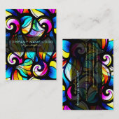 Kleurrijke Abstracte Swirls-Glas in lood look Visitekaartje (Voorkant / Achterkant)