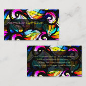 Kleurrijke Abstracte Swirls-Glas in lood look Visitekaartje (Voorkant / Achterkant)