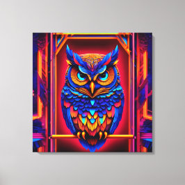 Kleurrijke Abstracte Techno Uil Canvas Afdruk