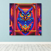 Kleurrijke Abstracte Techno Uil Canvas Afdruk (Insitu (Houten vloer))