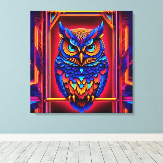 Kleurrijke Abstracte Techno Uil Canvas Afdruk (Insitu (Houten vloer))