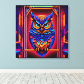 Kleurrijke Abstracte Techno Uil Canvas Afdruk (Insitu (Houten vloer))