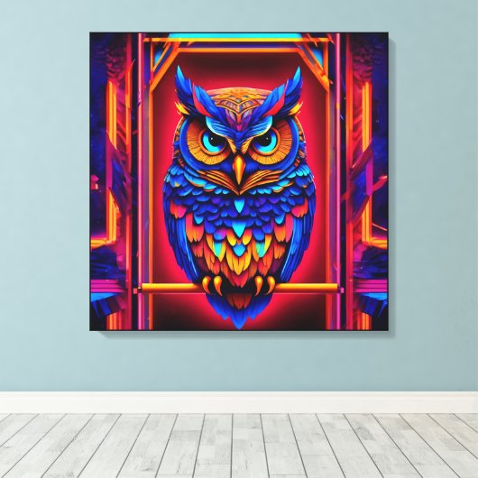 Kleurrijke Abstracte Techno Uil Canvas Afdruk (Insitu (Houten vloer))