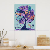 Kleurrijke Abstracte Tree Art Print, grillige Natu Poster (Keuken)