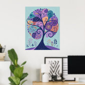 Kleurrijke Abstracte Tree Art Print, grillige Natu Poster (Thuiskantoor)