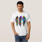 Kleurrijke Abstracte Tribal Feathers Illustratie T-shirt (Voorkant volledig)