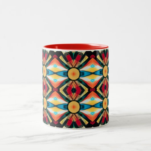 Kleurrijke Abstracte tribal geïnspireerd Tweekleurige Koffiemok (Center)