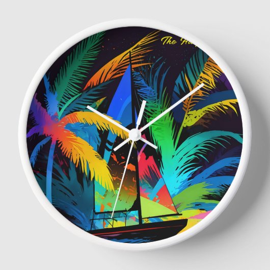 Kleurrijke Abstracte tropische zeilboot palmbomen (Voorkant)
