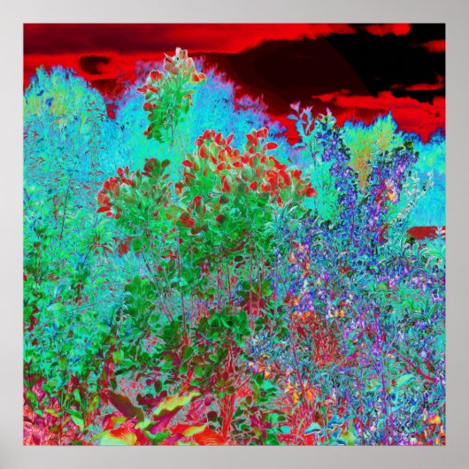 Kleurrijke Abstracte tuin met Crimson Sunset Poster (Voorkant)