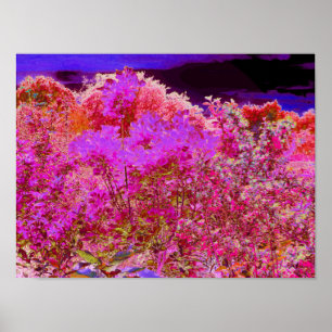 Kleurrijke Abstracte Tuin met Paarse Zonsondergang Poster