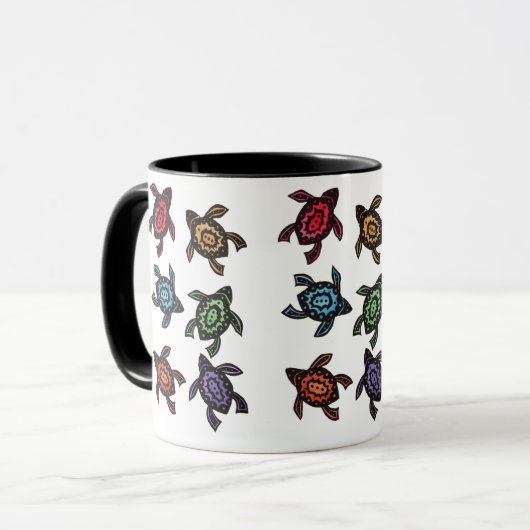Kleurrijke Abstracte Turtles Koffie Mok (Voorkant links)