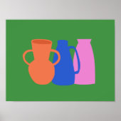 Kleurrijke Abstracte Vase Pottery Shapes in Green Poster (Voorkant)