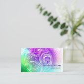 Kleurrijke, abstracte veren paars groen visitekaartje (Staand voorkant)