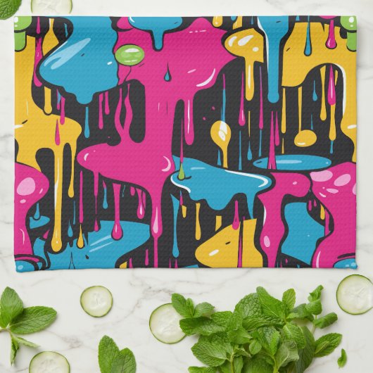 Kleurrijke Abstracte verfdruppels (1) Theedoek (Gevouwen)
