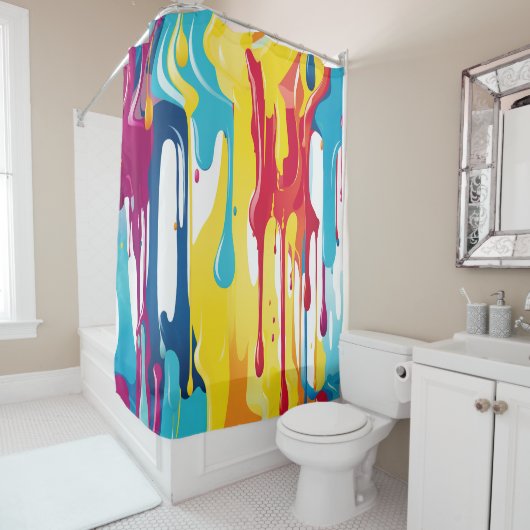 Kleurrijke Abstracte verfdruppels (3) Douchegordijn (In situ)