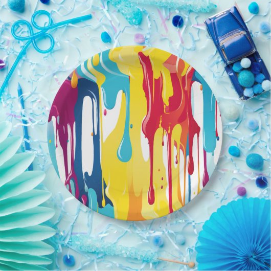 Kleurrijke Abstracte verfdruppels (3) Papieren Bordje (Feest)