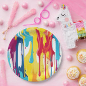 Kleurrijke Abstracte verfdruppels (3) Papieren Bordje (Feest)