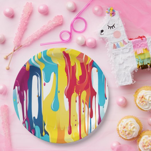 Kleurrijke Abstracte verfdruppels (3) Papieren Bordje (Feest)