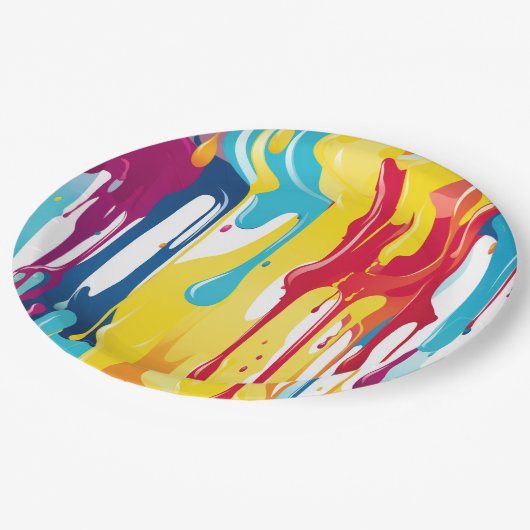 Kleurrijke Abstracte verfdruppels (3) Papieren Bordje (Gekanteld)