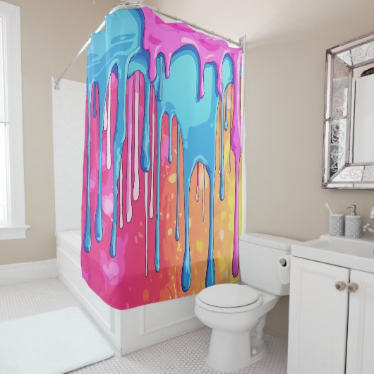 Kleurrijke Abstracte verfdruppels (4) Douchegordijn (In situ)