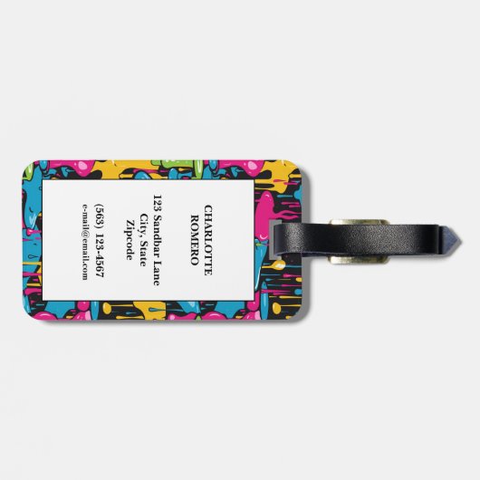 Kleurrijke Abstracte verfdruppels (7) Bagagelabel (Achterkant horizontaal)