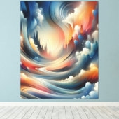 Kleurrijke Abstracte verfkwast golvend patroon Canvas Afdruk (Insitu (Houten vloer))