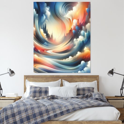 Kleurrijke Abstracte verfkwast golvend patroon Canvas Afdruk (Insitu (Slaapkamer))