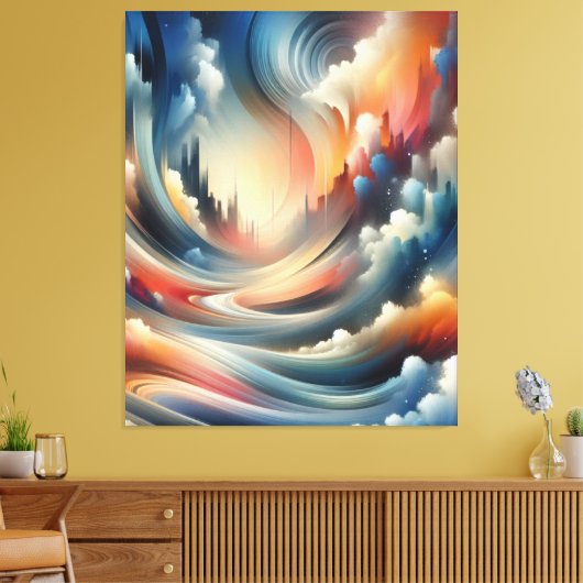 Kleurrijke Abstracte verfkwast golvend patroon Canvas Afdruk (Insitu (Woonkamer))