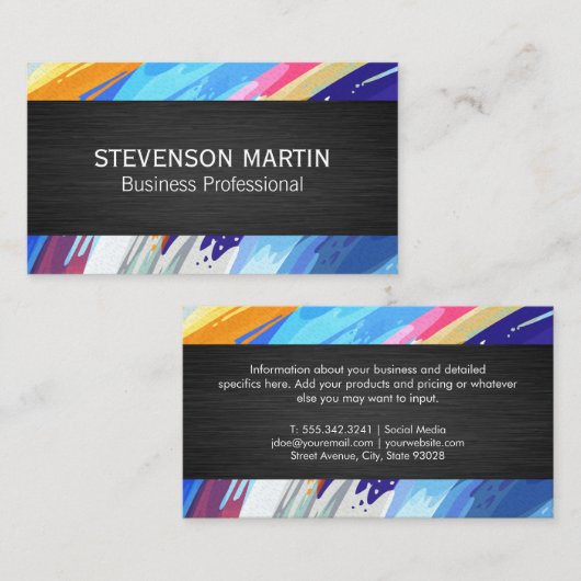 Kleurrijke Abstracte verfkwast kunst Visitekaartje (Voorkant / Achterkant)