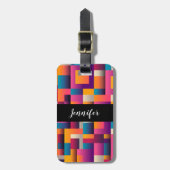 Kleurrijke Abstracte Vierkanten en Vormen Bagagelabel (Voorkant verticaal)