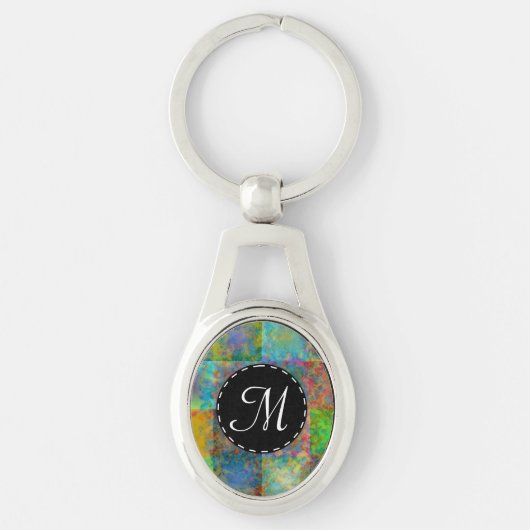 Kleurrijke abstracte vierkanten sleutelhanger (Voorkant)