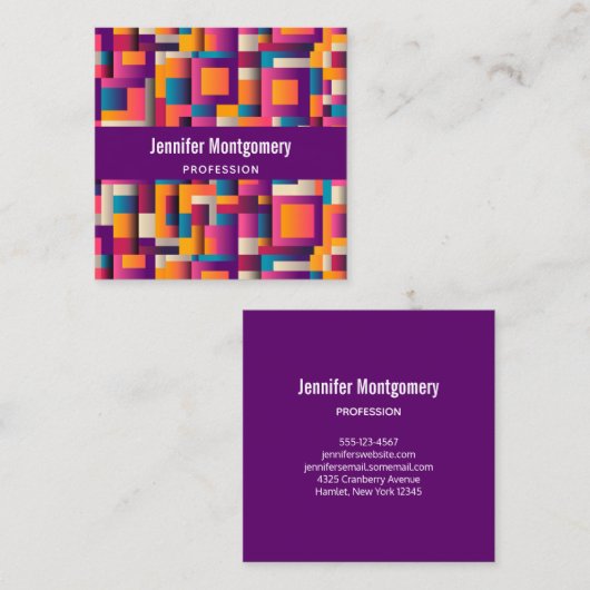 Kleurrijke Abstracte vierkantjes en vierkant vorme Vierkante Visitekaartje (Voorkant / Achterkant)